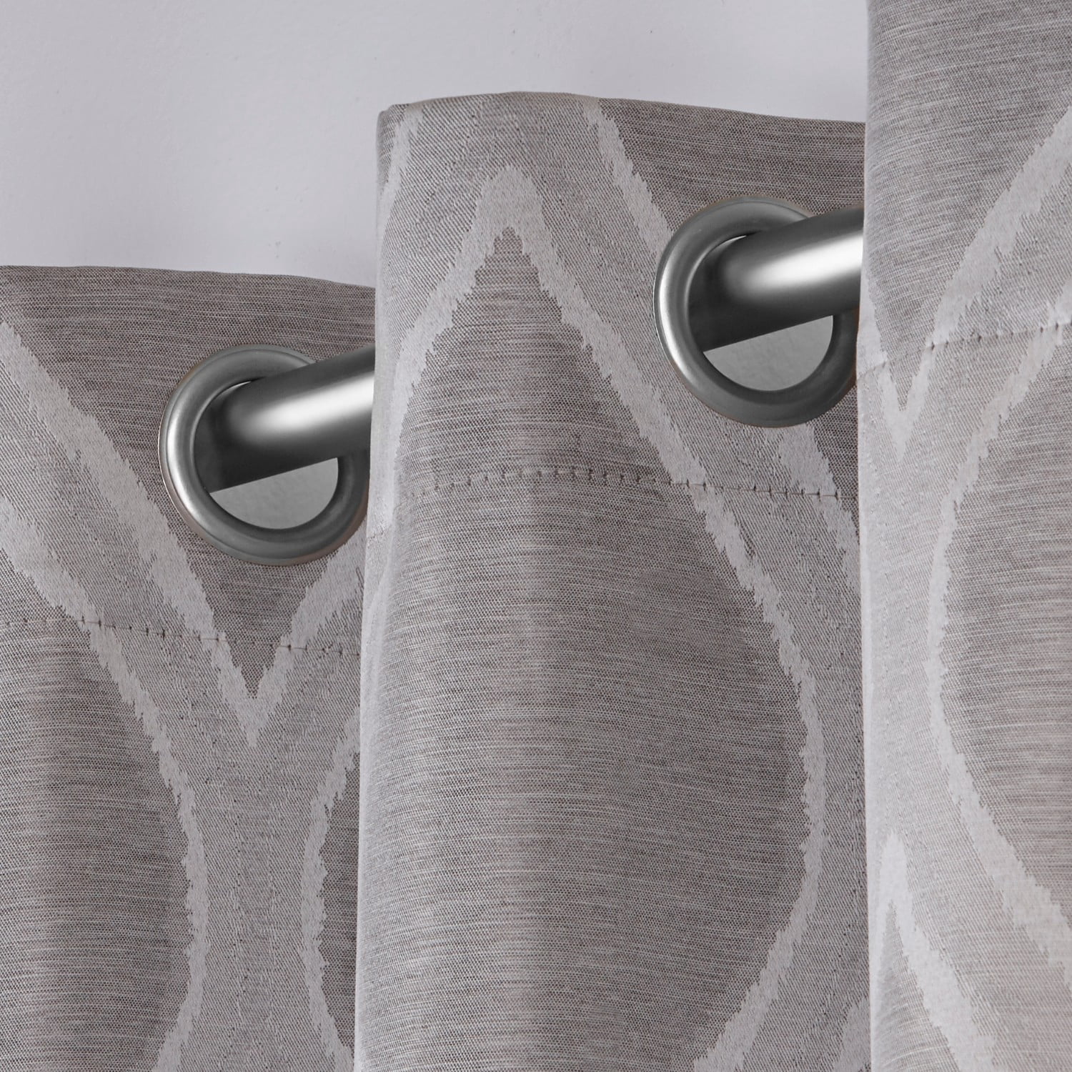 Exclusive Home Montrose Ogee Geometric Textured Linen Grommet Top Curtain Panel Pair, 54"x108", Ash Grey