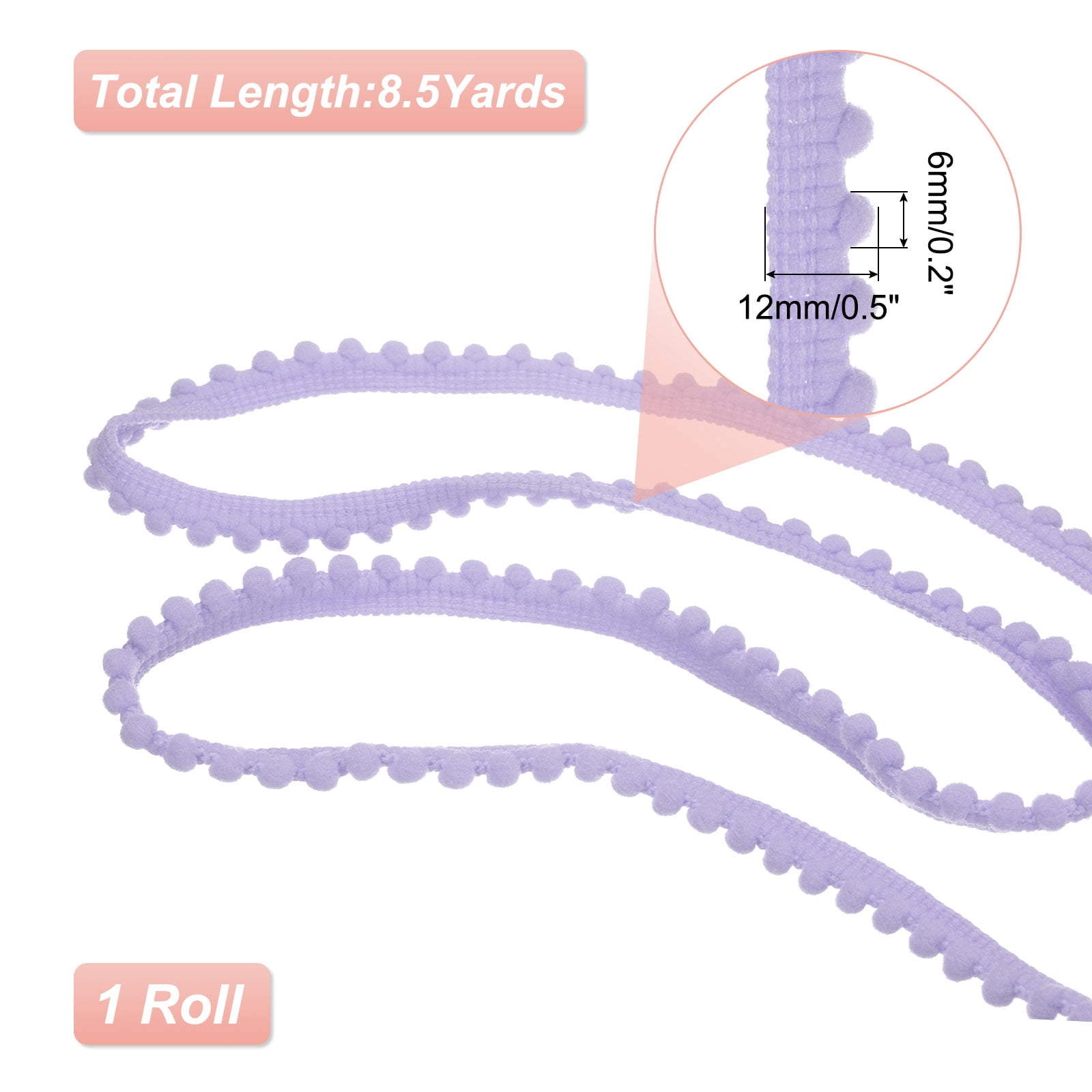 Unique Bargains Pom Trim Ribbon with Ball Fringe for DIY Craft Light Purple