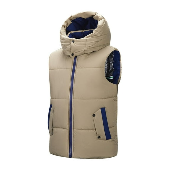 Puffer Vest Men Sleeveless Zip Up Vests Quilted Down Waterproof Windproof Jacket with Hood Outerwear Warm Winter Casual Streetwear for Running Golf Outdoor,Brown L