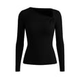 thumbnail image 4 of Hurxie Womens Fall Long Sleeve Asymmetrical Y2K Tops Cozy Ribbed Fabric, Slim Fitted Shirts, Basic Tees, Lightweight Sweater Black,L, 4 of 8
