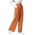 thumbnail image 3 of Pantalones de Traje Anchos para Mujer, Holgados, de Cintura Alta Elástica, Informales, Largos, Color Naranja y Rojo, Talla M, 3 of 7