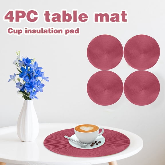 Round Braided Placemats Set of 4, Washable Heat Resistant Cotton Polyester Circle Place Mats for Kitchen Dining Table(15Inch,Red)