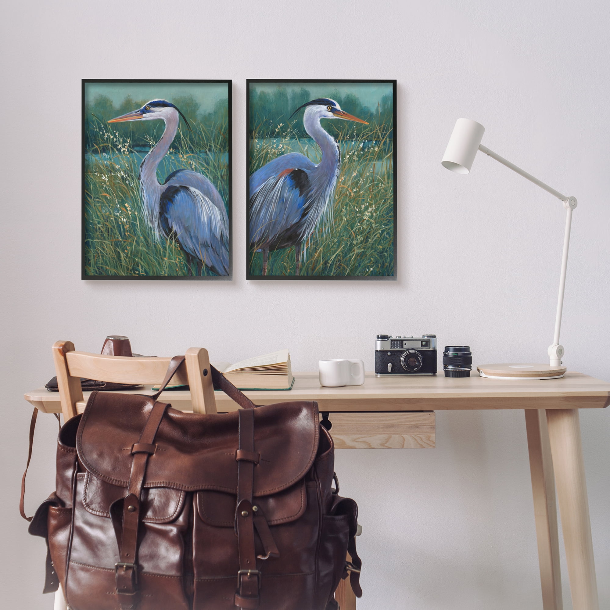 Stupell Industries Herons & Lake Landscape Animals & Insects Painting Black Framed Art Print Wall Art, 16 x 20