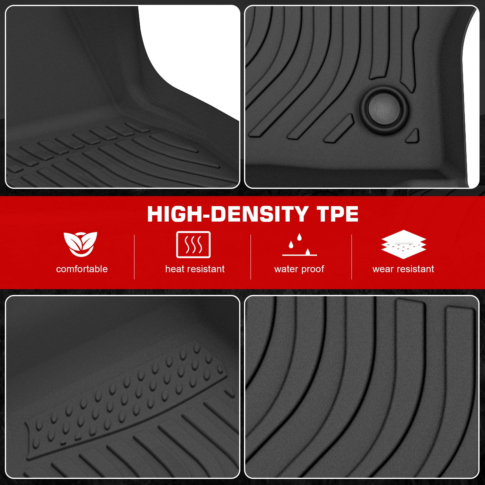 Ikon Motorsports 3D TPE Floor Mats Compatible With 2013-2019 Ford Escape 2013-2018 Ford C-Max Black 3D Molded All Weather Car Carpets 1st 2nd Row Front Rear Protector Liner 3PC Set