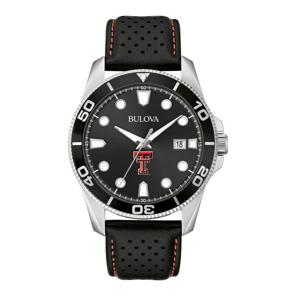 Men's Bulova Black Texas Tech Red Raiders Corporate Collection Leather Strap Watch