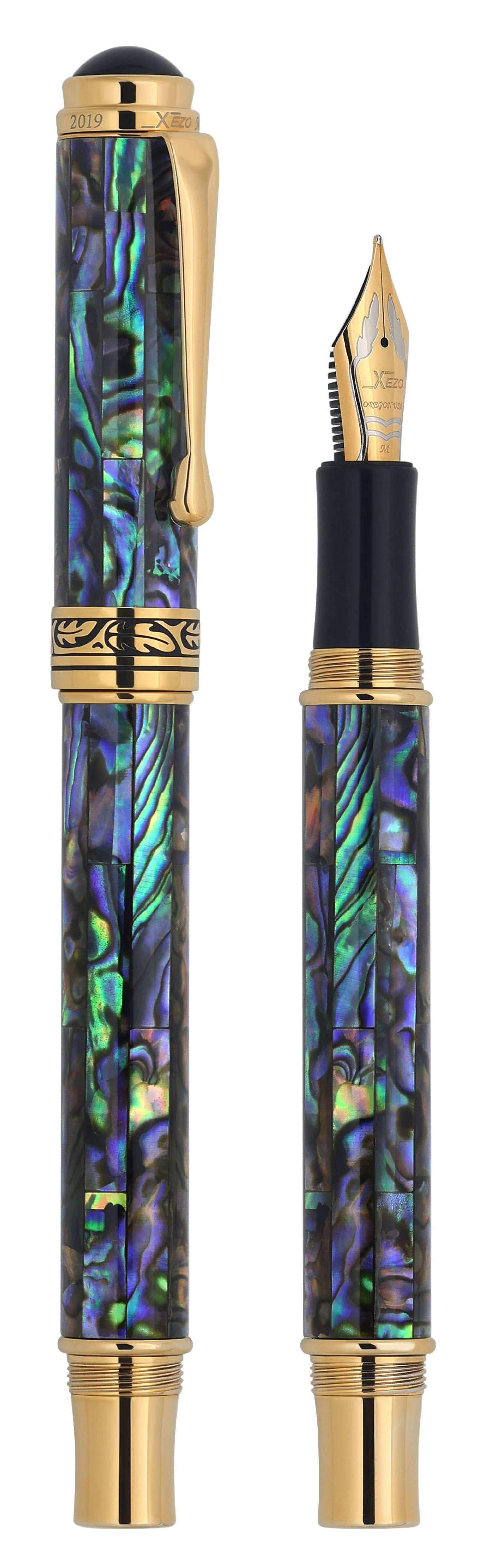 Xezo Xezo Maestro® Paua Abalone Sea Shell Fountain Pen (Medium-Fine 0.45 mm Nib) - 18K Gold Plated