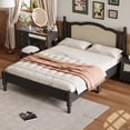 thumbnail image 3 of Queen Bed Frame, Wood Platform Bed Frame with Natural Rattan Headboard, French style Vintage Bed Frames with Wooden Slat Support, Black, 3 of 6