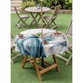 thumbnail image 3 of Outdoor Tablecloth with Umbrella Hole and Zipper, Fall Blue White Pumpkin Round Table Cloth 54 Inch Waterproof Tablecloth, Thanksgiving Leaves Floral Plaid Picnic Table Cover for Patio Camping, 3 of 7