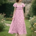 thumbnail image 7 of Women's Regency Dresses Puff Sleeve Square Neck Color Block Printed Flowy Smocked Maxi Dress, 7 of 7