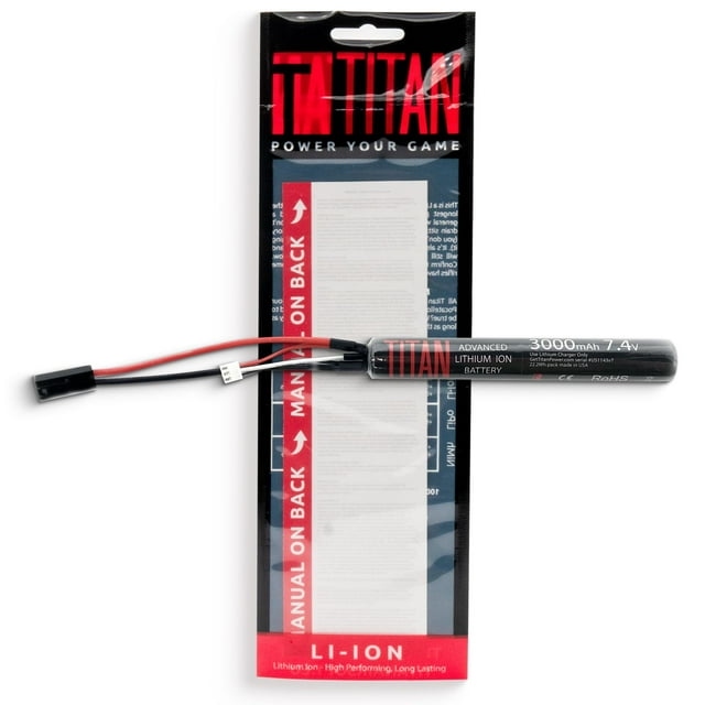 Titan Lithium-Ion Airsoft Battery | 7.4v, 3000mAh 7.4v Stick Tamiya Plug | Maximum Capacity & Performance 7.4 Volt Airsoft Gun Battery