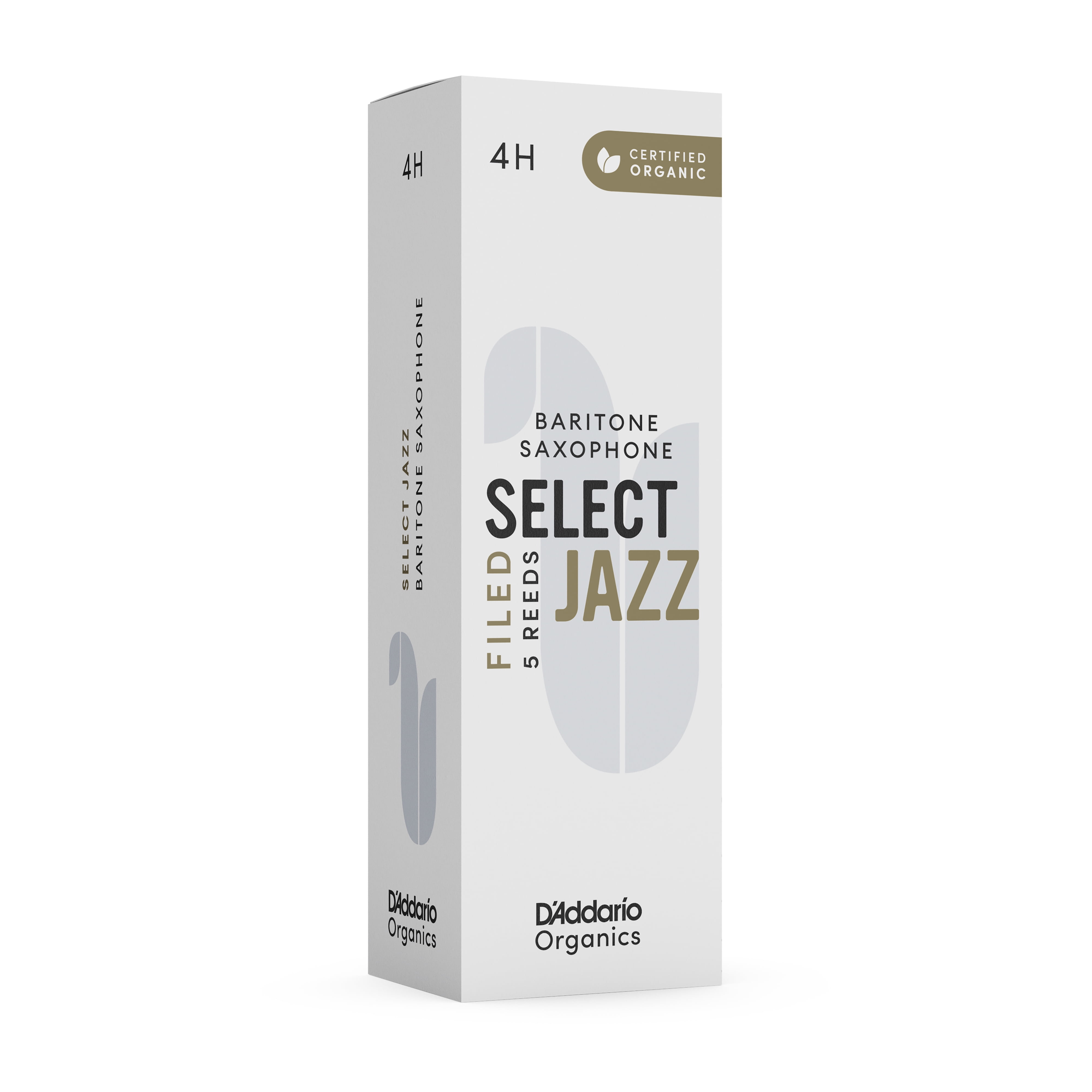 D'Addario Organic Select Jazz Filed Baritone Sax Reeds, Strength 4 Hard, 5-pack