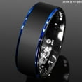 thumbnail image 3 of Tungsten Rings for Men Wedding Bands for Him Womens Wedding Bands for Her 6mm Black Brushed Blue Stripe, 3 of 9