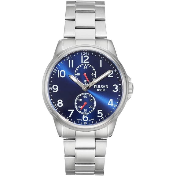 Pulsar Mens Every Day Value 24 Hour Watch - Blue Dial - Stainless Steel Bracelet
