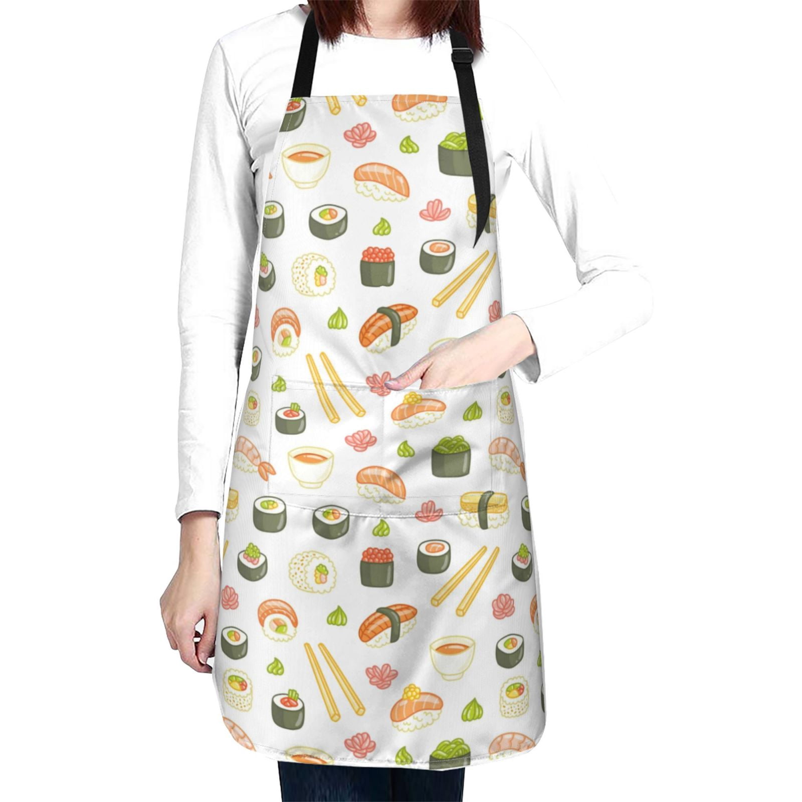 Kdxio Sushi and Rolls Apron with Pockets Adjustable Kitchen Aprons for Men Women Waterproof Aprons for Cooking,Drawing,Crafting, Baking Household Cleaning