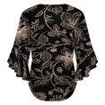 thumbnail image 6 of Elegant Floral Black Background Design Women's V-Neck Blouse With 3/4 Ruffled Bell Sleeves Casual Top Ladies Blouses, 6 of 7