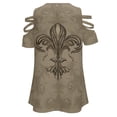 thumbnail image 5 of Vintage Fleur-de-lis Sepia Womens Summer V Neck Zipper Top Short Sleeve T Shirt Off Shoulder Top Casual Classy Loose Shirts, 5 of 7