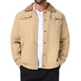 thumbnail image 1 of Abrigo de invierno INSPIRE CHIC para hombres, con cuello, botones en la parte delantera, forro de felpa, bolsillos, chaqueta de camionero, color caqui claro, 1 of 6