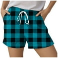 thumbnail image 5 of vigerkar Womens Checkered Drawstring Elastic Waist Casual Shorts Comfy Beach Shorts Summer Shorts Sky Blue, M, 5 of 5