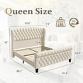 thumbnail image 2 of HISOFT Queen Bed Frame, 42" Tall Velvet Upholstered Sleigh Bed with Wingback Headboard & Scrolled Footboard, No Box Spring Needed, Sturdy Support, Easy Assembly, Noise Free, Button Tufted, White, 2 of 7