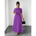 thumbnail image 6 of Elegant Purple A-Line Maxi Dress With Sheer Puff Sleeves And Bow Neck For Spring Summer Autumn, 6 of 7