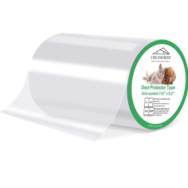 Protector de puerta de perro rascador de 118 x 8,2 pulgadas, marco de puerta de gato para arañazos de gato, protector calcomanía de un solo lado, protector de puerta antiarañazos para perros, transpar