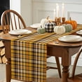 thumbnail image 3 of Yellow Gray Plaid Table Runner, Autumn Thanksgiving Kitchen Dining Table Decoration for Home Party Decor 13x60 Inches, 3 of 9