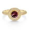 thumbnail image 2 of Gem Stone King 18K Yellow Gold Plated Silver Engagement Ring for Women Set with Rhodolite Garnet and Moissanite (1.61 Cttw), 2 of 4