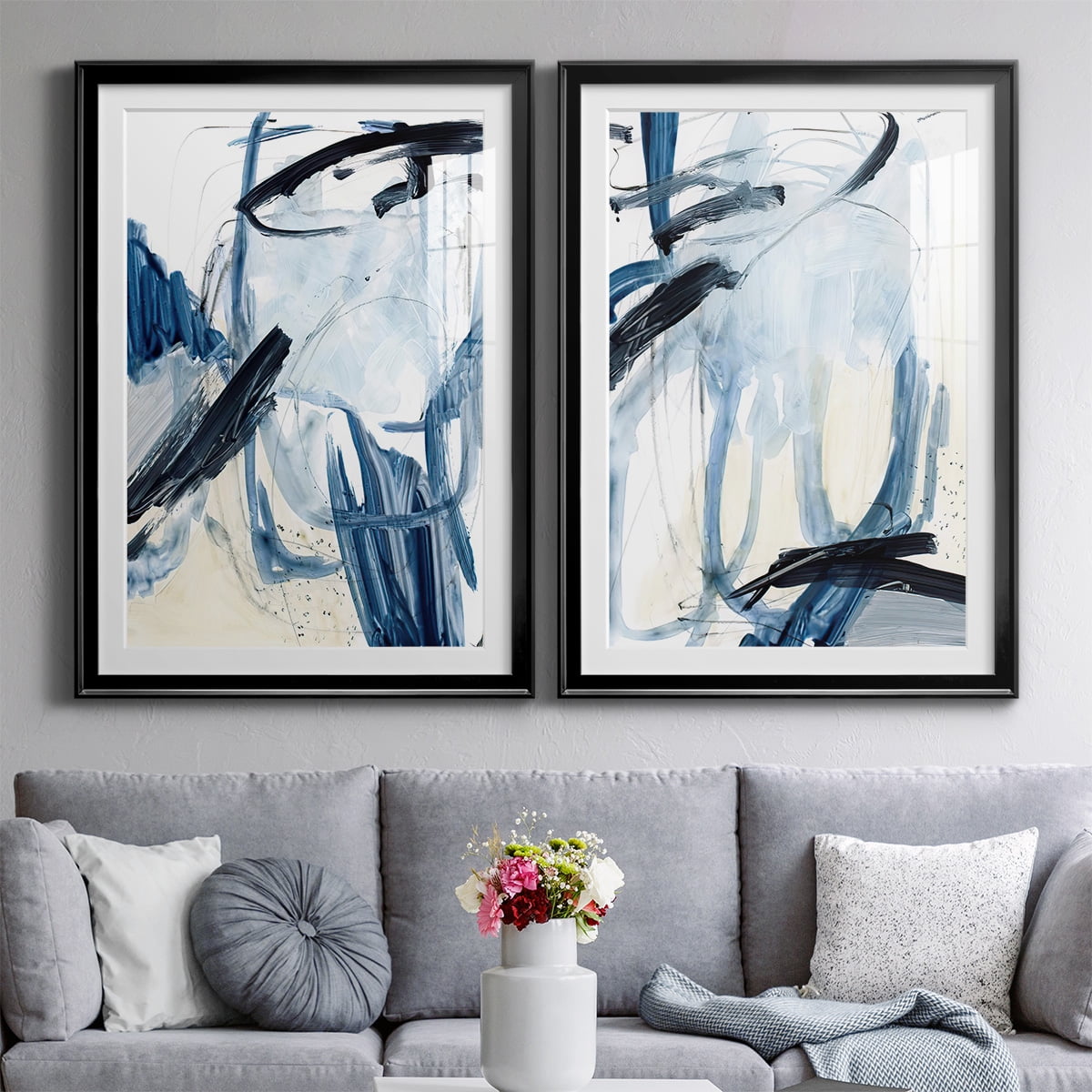 Wexford Home Indigo Swash I Premium Framed Print, 26.5" x 36.5" - Ready to Hang, Black (Set of 2)