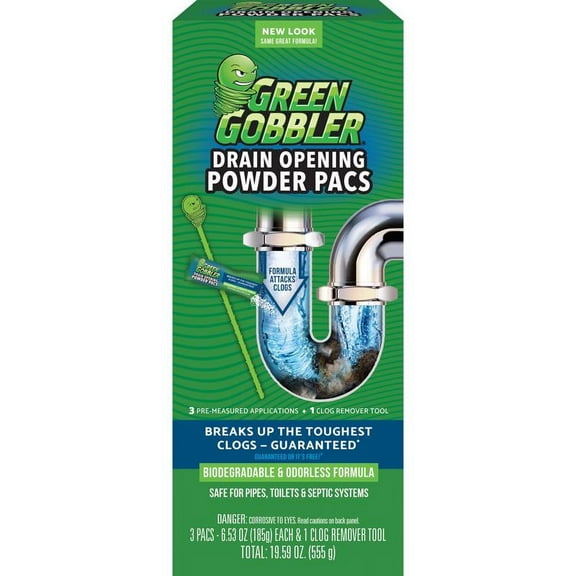 1 Pc, Green Gobbler Ecoworks Powder Drain Opener Pacs 6.53 Oz