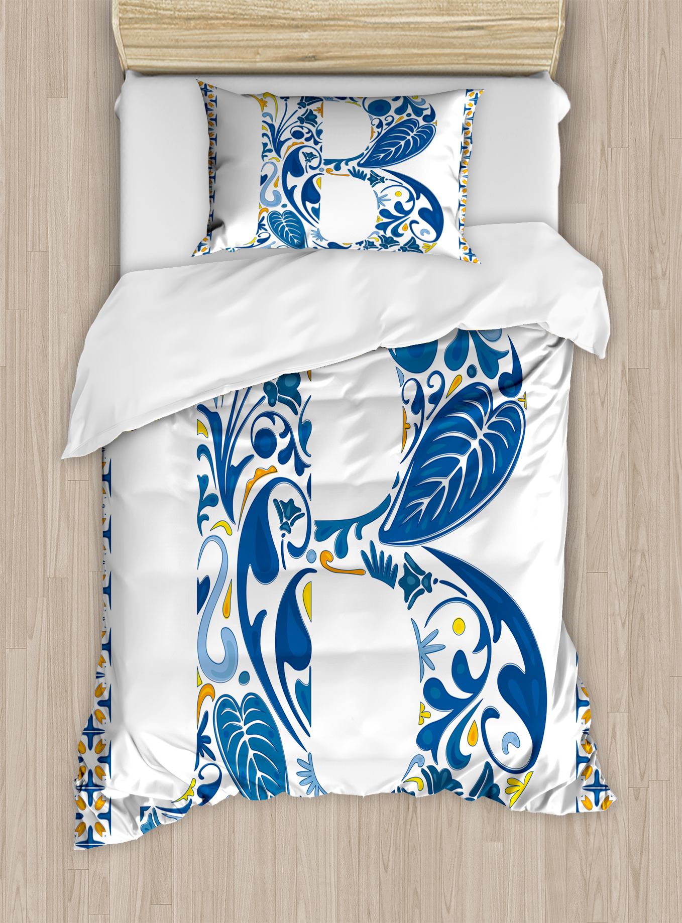 Letter B Duvet Cover Set, European Art Elements Floral B Letter In ...