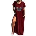 thumbnail image 2 of SMihono Summer Boho Maxi Dress pour Femmes Plus Size Col Rond Imprimé Décontracté Manches Courtes Poche Fendue Longue Dress Beach Swing Sundress, 2 of 8