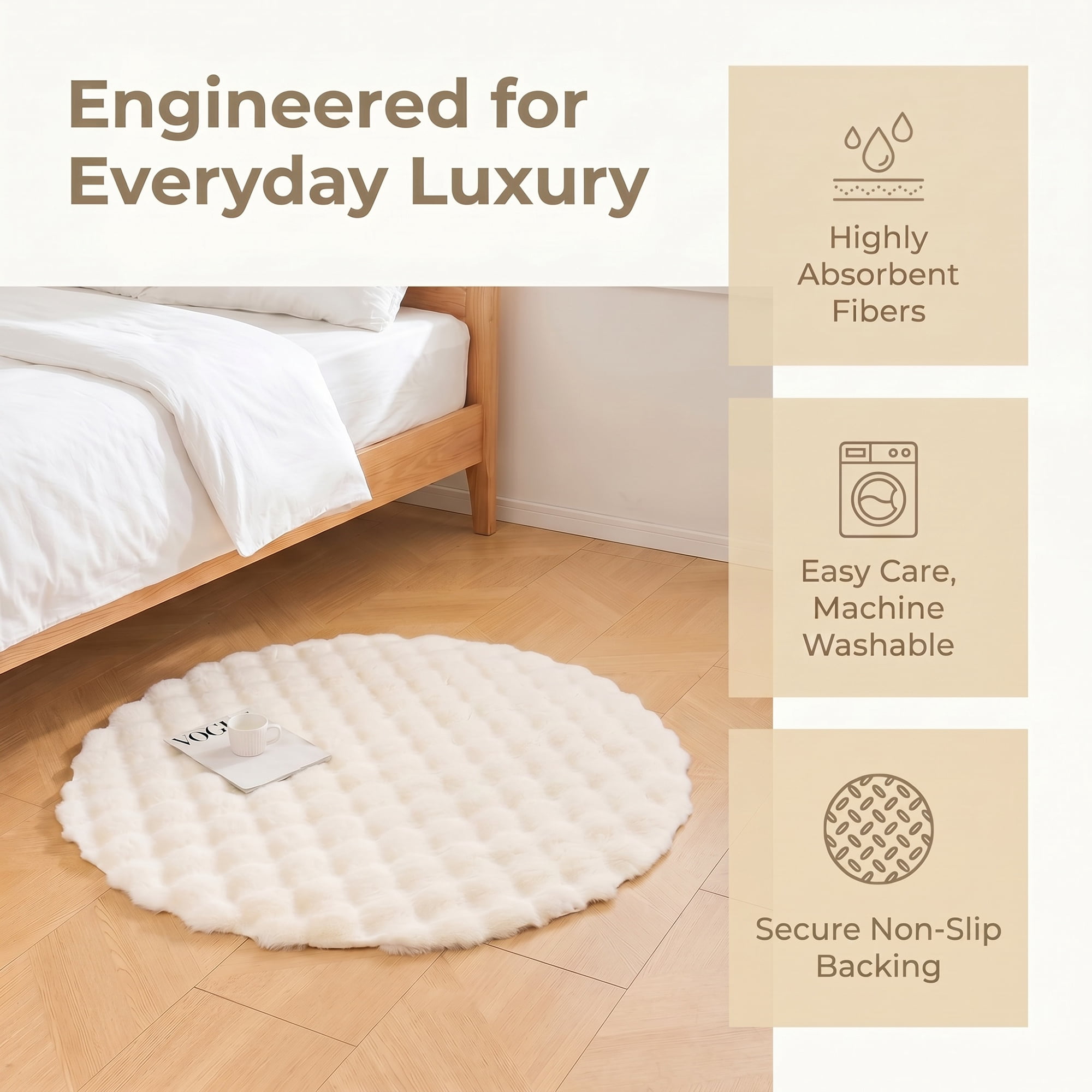 Unique Bargains Modern Geometric Round Area Rug Soft Shaggy Circle Carpet 24" x 24" Beige
