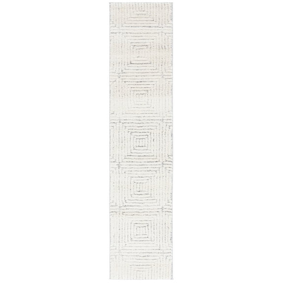 SAFAVIEH Martha Stewart Lucia Noah Geometric Shag Runner Rug, Ivory/Grey, 2' x 8'