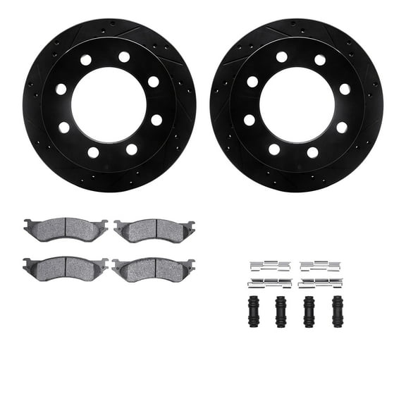 Dynamic Friction Company Rear Brake Rotors-Drilled and Slotted-Black with 5000 Advanced Brake Pads includes Hardware 8512-40068