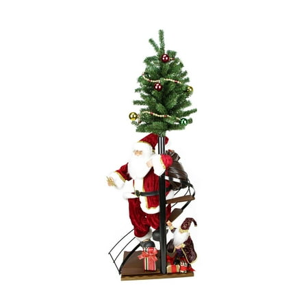 50 Santa Claus On Spiral Staircase With Tree And Elf Christmas