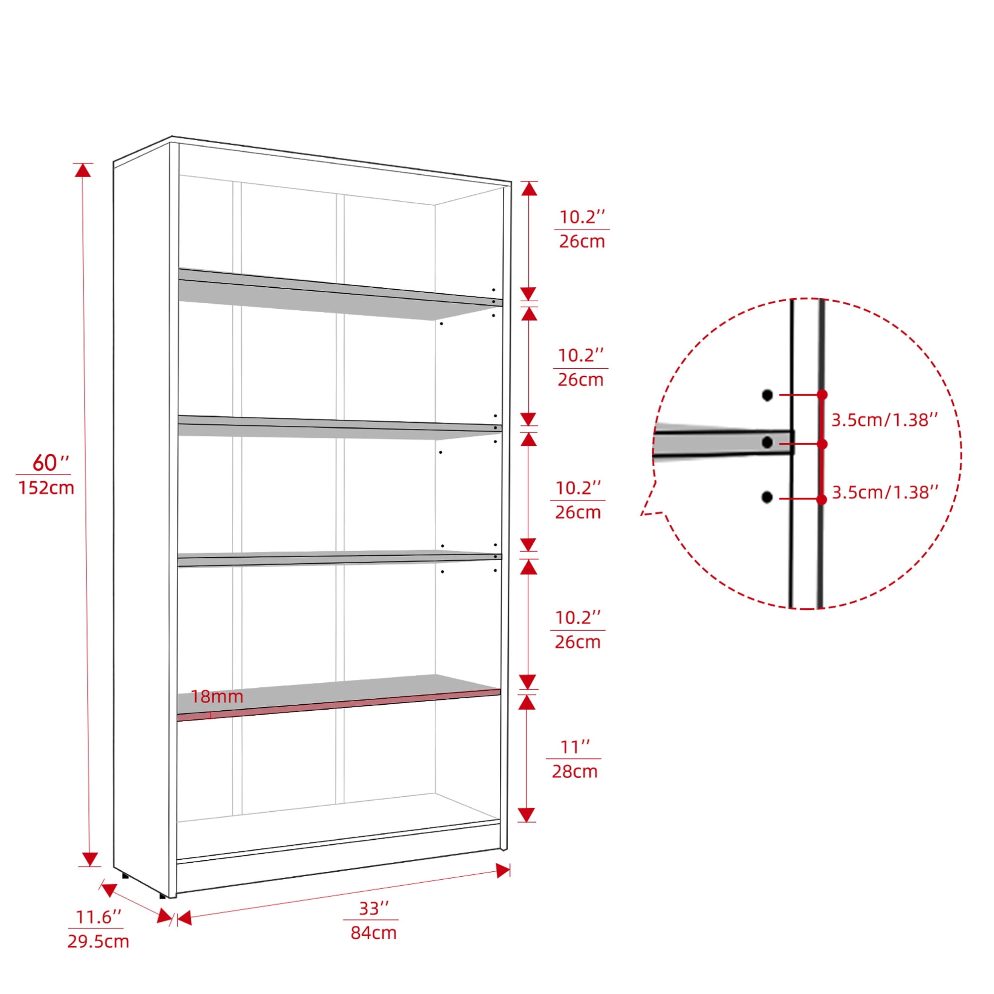 MAYEERTY Black 5-Shelf Modern Wood Bookcase, 60" Tall, for Bedroom, Living Room, and Manga Library