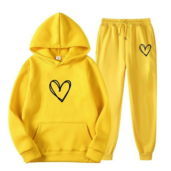 Mens Tracksuit Set Sweatsuits Fleece Hoodie and Sweatpants Jogging Suit Athletic Lounge Hooded Sweatshirts Yellow XL
