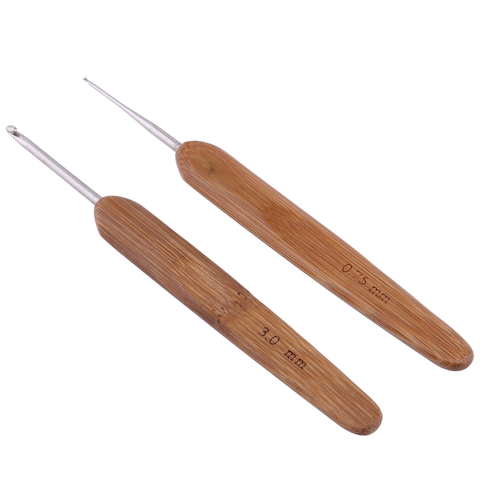 TOPINCN Carbide Crochet Hook,Knit Needle,10pcs Bamboo Handle Aluminum Crochet Hook Knitting Knit Needle Weave Yarn Set