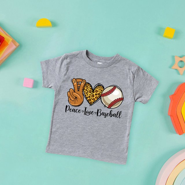 WEAIXIMIUNG T-Shirts d'Hiver pour Garçons PEACE BASEBALL T-Shirt pour Enfants Col Rond T-Shirt à Manches Courtes 3 à 14 Ans Enfants 150