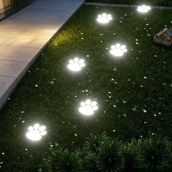 Paw Print Solar Powered Garden Stake Light,LED Pet Ground Stake,Weatherproof Lawn Ornament,Ideal for Yard,Patio,Garden Pathway,Pet Memorial,Balcony,Outdoor Decor
