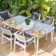 thumbnail image 2 of Spring Easter Table Cloths for 4 Foot Rectangle Tables, Rabbit Ears Foot Colorful Eggs Wooden Plank Patio Waterproof Elastic Fitted Tablecloths, Washable Rectangular Table Cover for Camping, 2 of 8