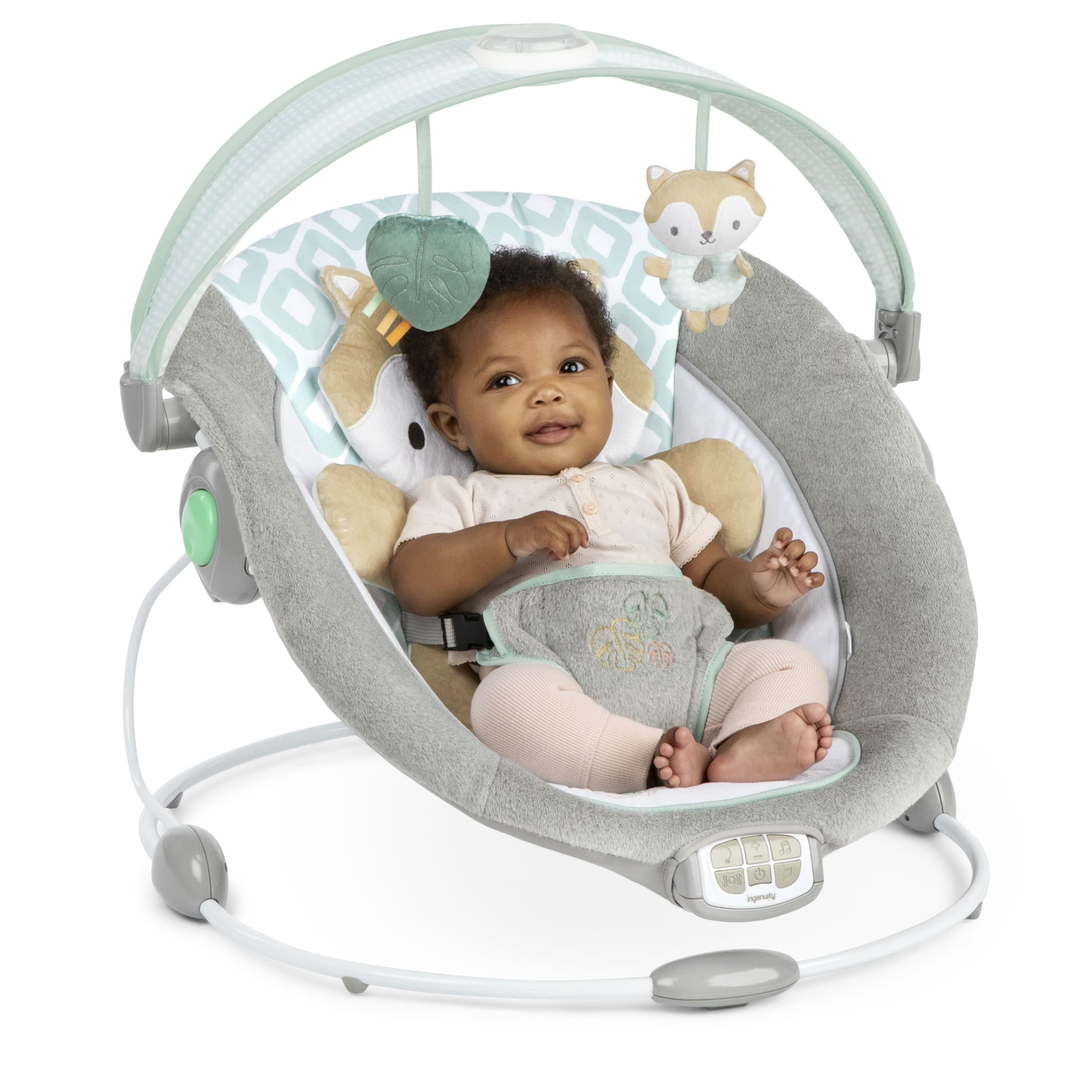 Ingenuity InLighten Baby Bouncer Seat with Light Up Toy Bar & Tummy Time Pillow, Unisex - Kitt