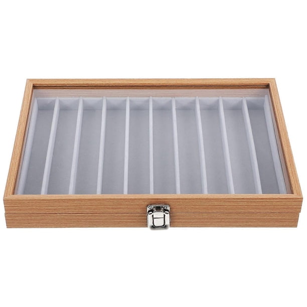 Necklace Organizer Box Tray With Clear Glass Lid Wooden Dustproof Necklace Holder Storage Display Case 10 Grids Jewelry Tray Drawer Insert For Pendant