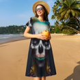 thumbnail image 4 of Balery Modern Abstract Colorful Skull C Vestidos sueltos de manga corta para mujer, vestidos de verano 2025, vestidos casuales de corte A con vuelo., 4 of 6