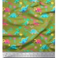 thumbnail image 1 of Soimoi Green Rayon Fabric Aster Flower & Dinosaur Kids Printed Craft Fabric by the Yard 56 Inch Wide, 1 of 1
