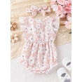 thumbnail image 3 of Bagilaanoe Newborn Baby Girl Summer Rompers Floral Print Fly Sleeve Bodysuits + Headband 3M 6M 9M 12M 18M Infant Ruffles One Piece Jumpsuit, 3 of 9