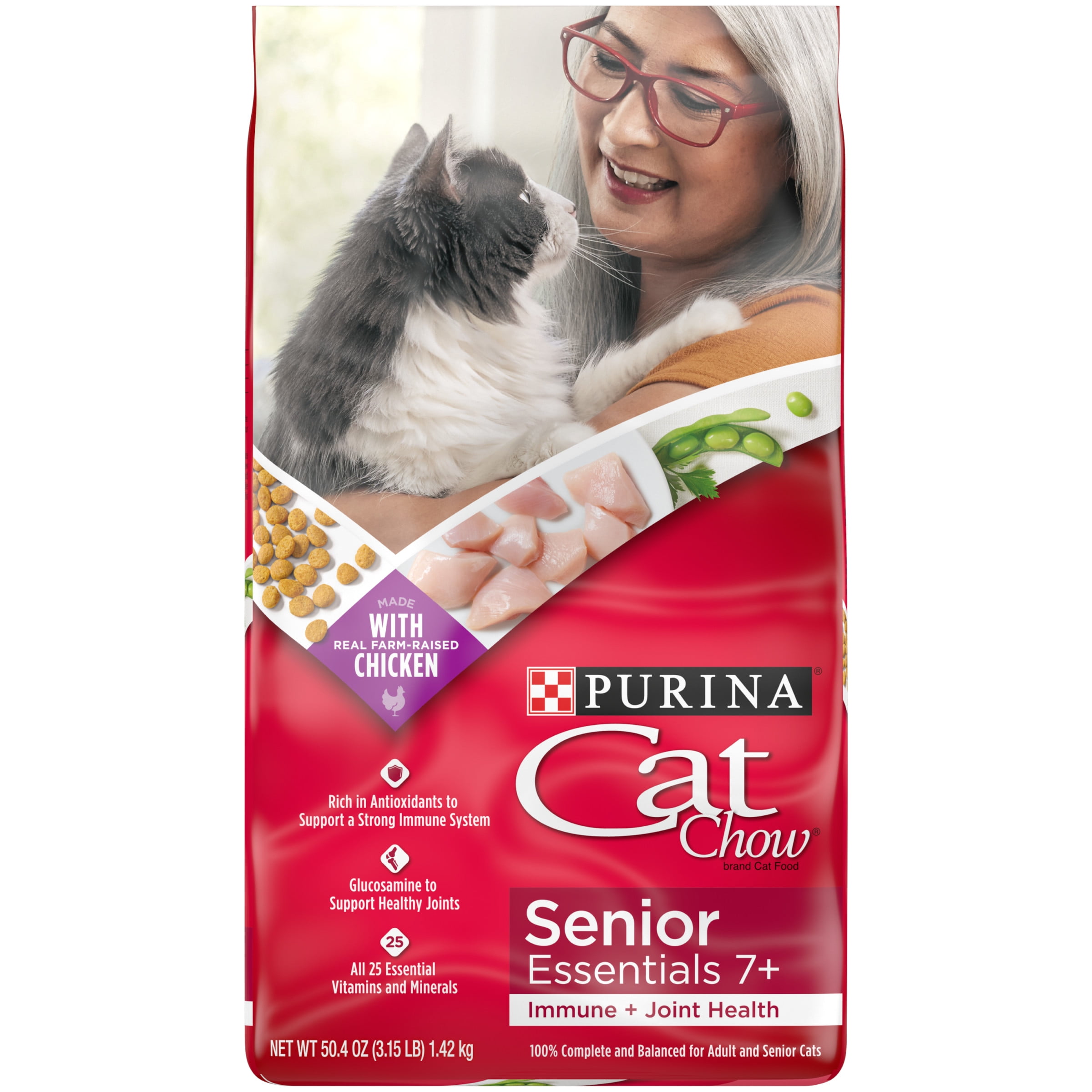 Purina Cat Chow Chicken Flavor Dry Cat Food for Senior Cats, 3.15 lb Bag