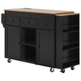 thumbnail image 6 of YIYADO 85.5" Kitchen Island with Extendable Dining Table, Kitchen Storage Table with 3 Side Open Shelves, Rolling Kitchen Island with Power Outlet, 3 Drawers, 2 Doors,Black, 6 of 6