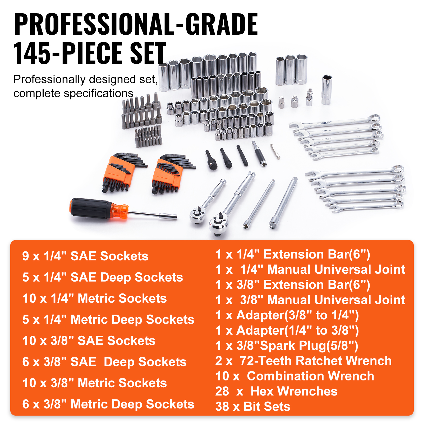 BENTISM 145-Piece Mechanics Tool Kit with Socket Set photo 3