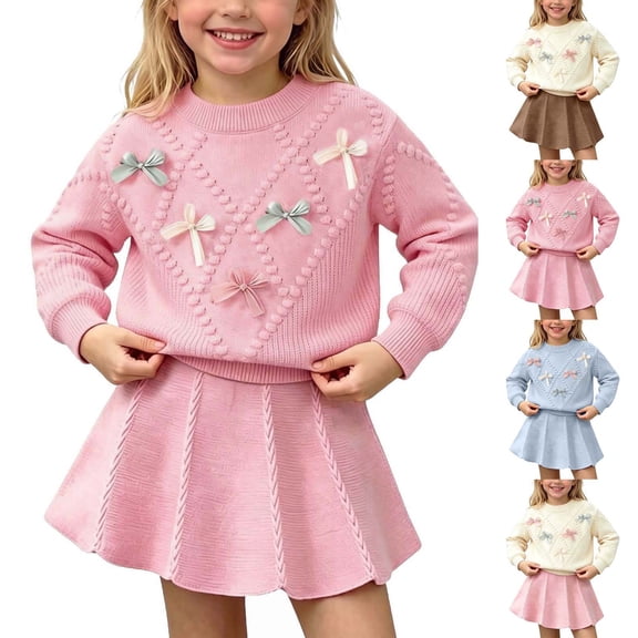 Ashirexll Girls' Clothing Sets 2 Piece Long Sleeve Round Neck Button Cardigan with Knit Skirt Set for 1-8 Years